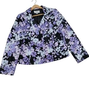 Le Suit Floral Black and Purple Women's Dress Jacket Size 10 Blazer